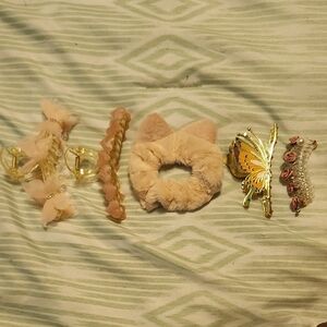 Plush Pink Cat Ear Scrunchie and Assorted Pink Hair Clips Set